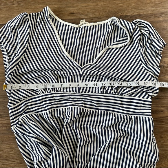 Boden Elara Tiered Jersey Striped‎ Midi Dress Navy Blue Size 14 V-Neck Stretch - Picture 12 of 14